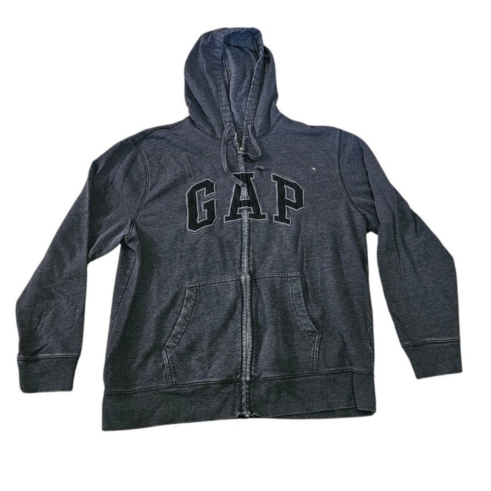 Vintage Gap Logo Full Zip Hoodie Jacket Men XL Gray 2000s Y2K Skater Streetwear